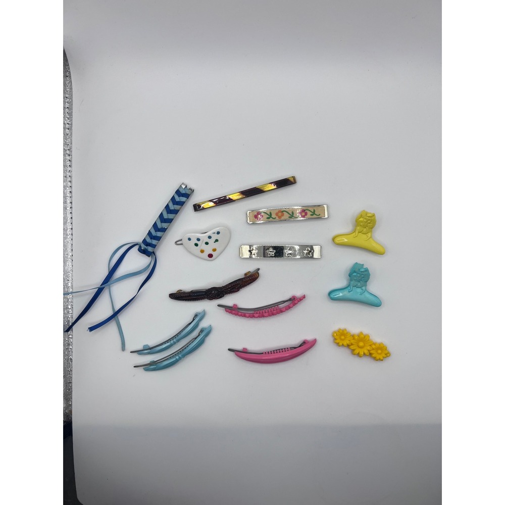 Vintage Lot Of Hair Barrettes + Clips Plastic Horses Metal Floral Plastic 70/80s